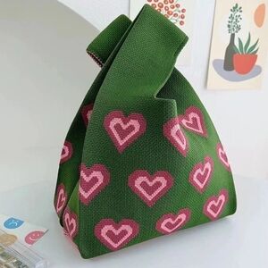 #643 🛑22 Stylish Checkered Tote Bag/Green & Pink Heart Patterned Women's Bag